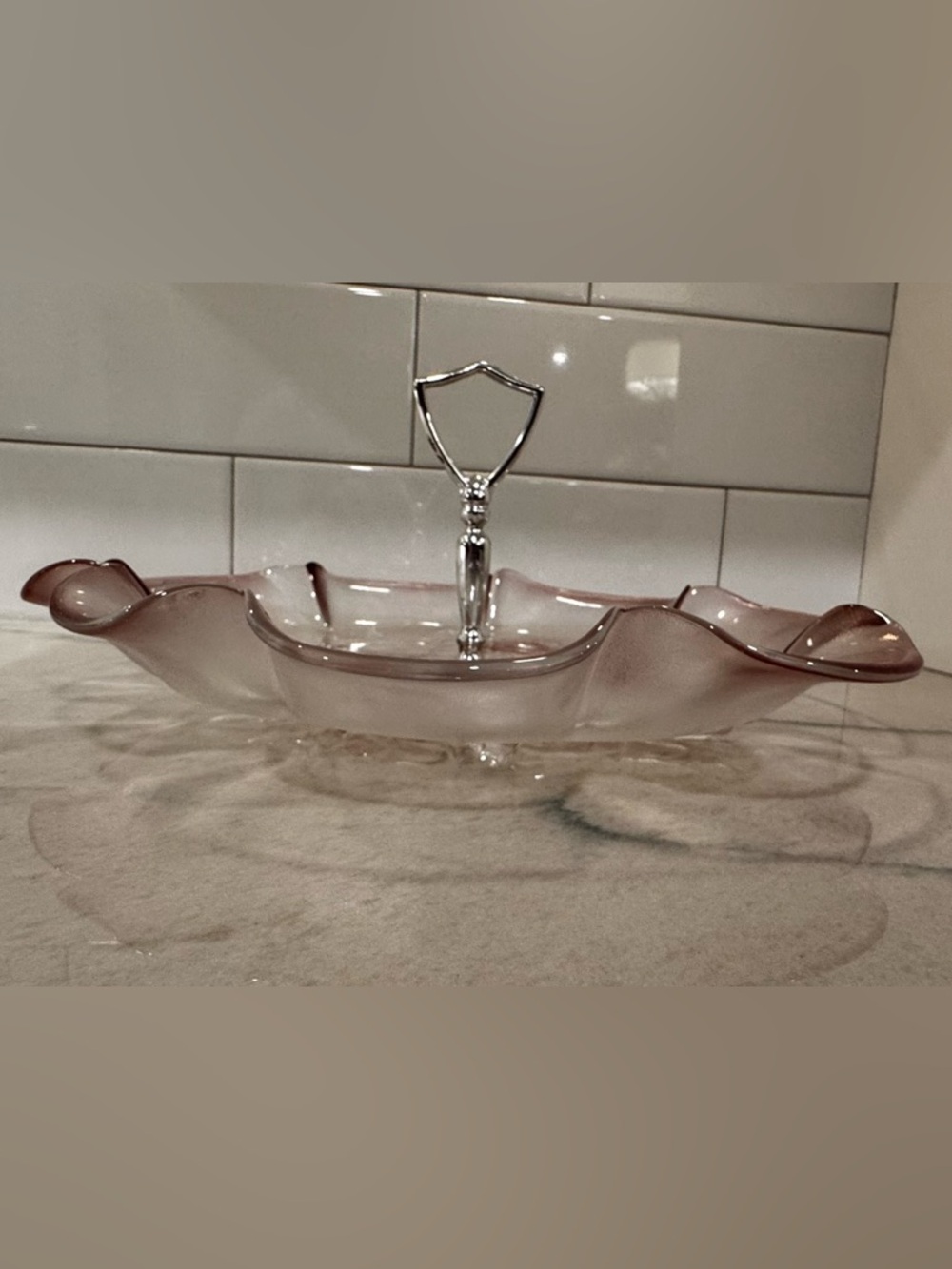 Pink Glass Floral Serving Tray Set - Picture 4 of 15